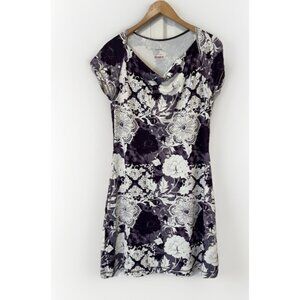 Noa Noa Dress Black White Floral Cowl Neck Short Sleeve Casual